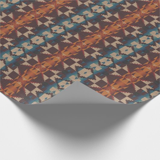 Rust Orange Dark Brown Aquamarin Blue Mosaik Art Geschenkpapier (Ecke)