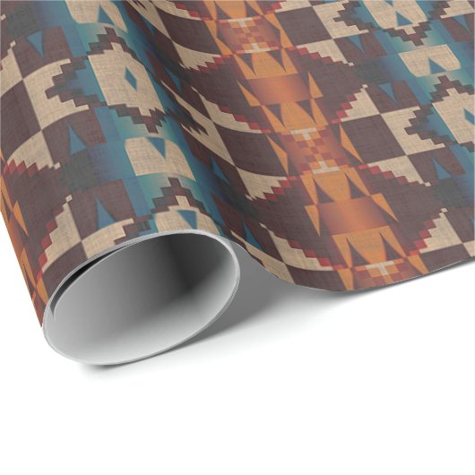 Rust Orange Dark Brown Aquamarin Blue Mosaik Art Geschenkpapier (Rolleneckpunkt)