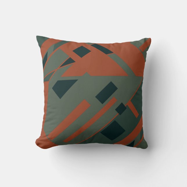 Rust Orange Dark Gray Green Diagonal Abstrakt Kissen (Vorderseite)