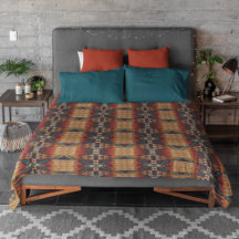 Rust Orange Dark Red Brown Aquamarin Blue Tribal A