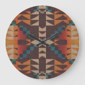 Rust Orange Dark Red Brown Aquamarin Blue Tribal A Große Wanduhr (Vorderseite)