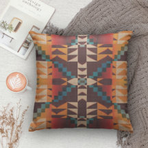 Rust Orange Dark Red Brown Aquamarin Blue Tribal A