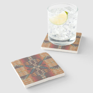 Rust Orange Dark Red Brown Aquamarin Blue Tribal A Steinuntersetzer