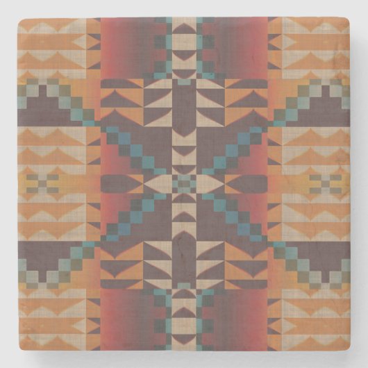Rust Orange Dark Red Brown Aquamarin Blue Tribal A Steinuntersetzer (Vorderseite)
