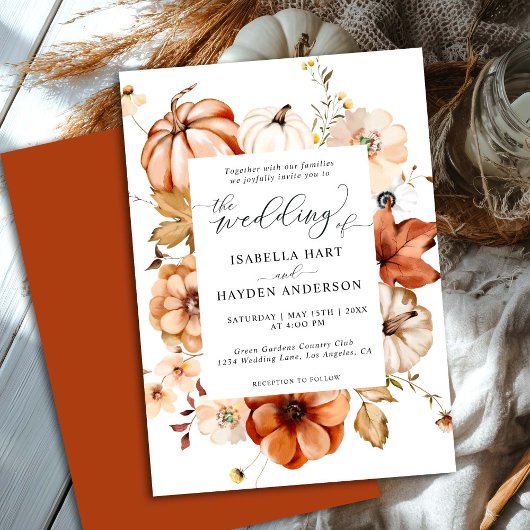Rust Orange Fall Earthy Floral Pumpkin Wedding Einladung