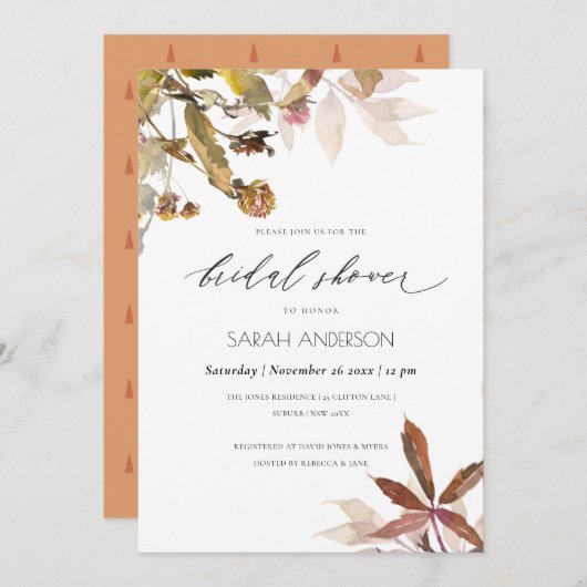 Rust Orange Fall Tree Branch Brautparty laden Dankeskarte (Vorne/Hinten)