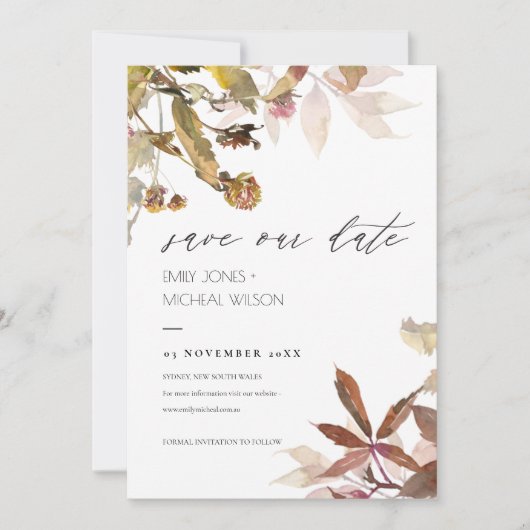 Rust Orange Fall Tree Branch Save the Date einlade Dankeskarte (Vorderseite)