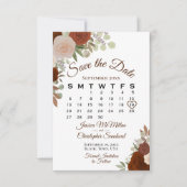 Rust Orange Floral Elegant Boho Wedding Calendar Save The Date (Vorderseite)