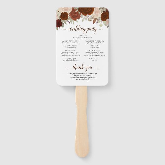 Rust Orange Floral Elegant Wedding Programm Fächer (Rückseite)