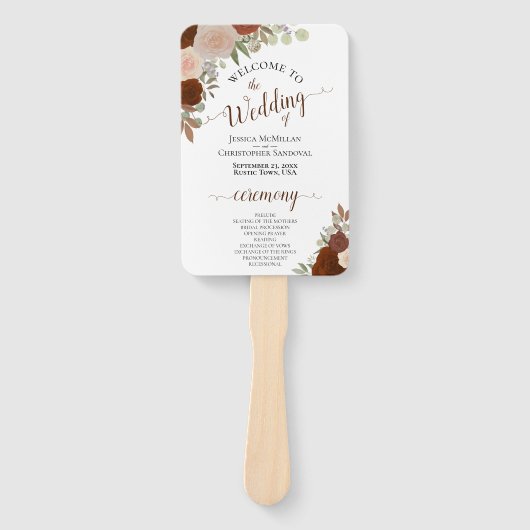 Rust Orange Floral Elegant Wedding Programm Fächer (Vorderseite)