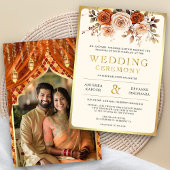 Rust Orange Gold Floral Indian Hindu Foto Wedding Einladung