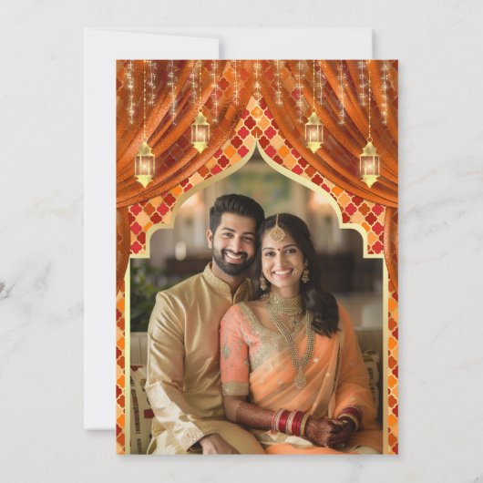 Rust Orange Gold Floral Indian Hindu Foto Wedding Einladung (Rückseite)