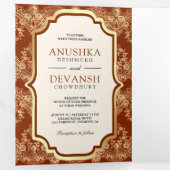 Rust Orange Gold Lace QR Code Foto Indian Wedding Dreifach Gefaltete Einladung (Innen Erste Seite)