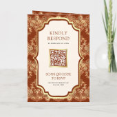 Rust Orange Gold Lace QR Code Foto Indian Wedding Einladung (Rückseite)