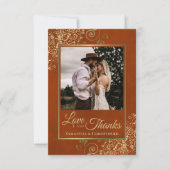 Rust Orange & Gold Liebe Dank Foto Note Wedding Dankeskarte (Vorderseite)