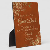 Rust Orange & Gold Unterschreiben Unser Gästebuch Fotoplatte (Seite)