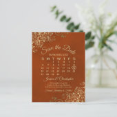 Rust Orange & Gold Wedding Speichern Sie den Datum Ankündigungspostkarte (Stehend Vorderseite)