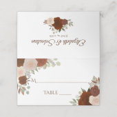 Rust Orange Herbst Rose Elegantes Hochzeitsschreib Platzkarte (Außenseite Aufgefaltet)