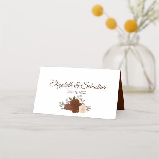 Rust Orange Herbst Rose Elegantes Hochzeitsschreib Platzkarte (Rückseite)
