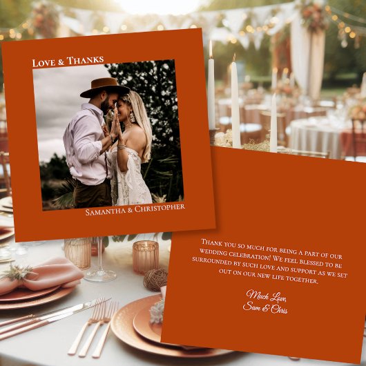 Rust Orange Liebe Dank Foto & Note Wedding Dankeskarte