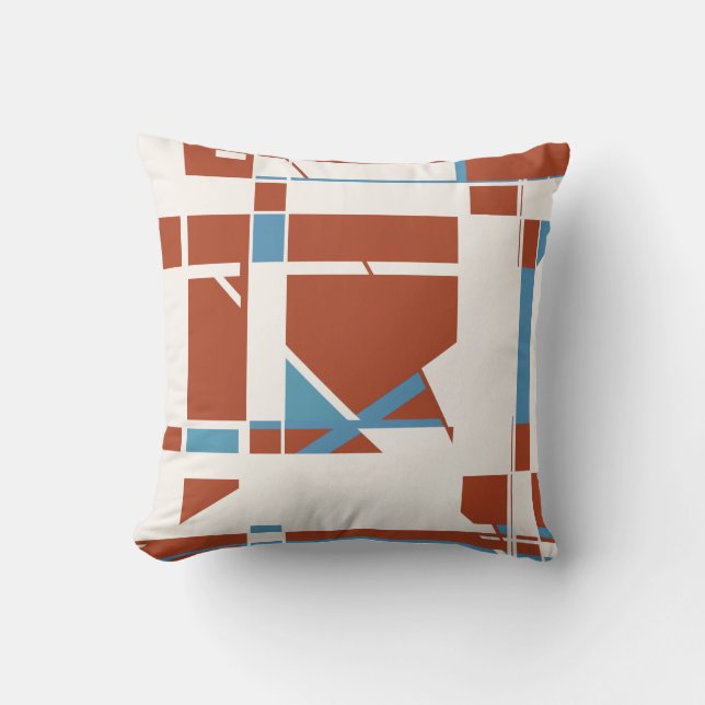 Rust Orange Light Blue Off-White Geometric Shapes Kissen (Vorderseite)