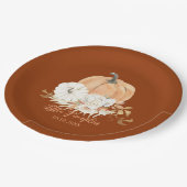 Rust Orange Little Pumpkin Baby Shower Pappteller (Schrägansicht)