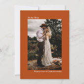 Rust Orange Minimalistisches vertikales Foto Hochz Einladung (Vorderseite)