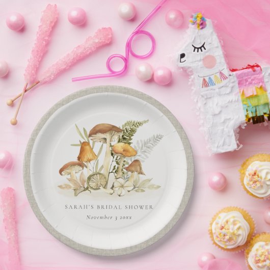 Rust Orange Mushroom Fern Foliage Brautparty Pappteller (Party)