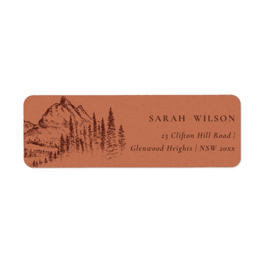 Rust Orange Pine Wood Mountain Sketch-Adresse (Vorne)