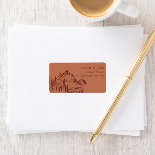 Rust Orange Pine Woods Mountain Sketch-Adresse Adressaufkleber (Insitu)