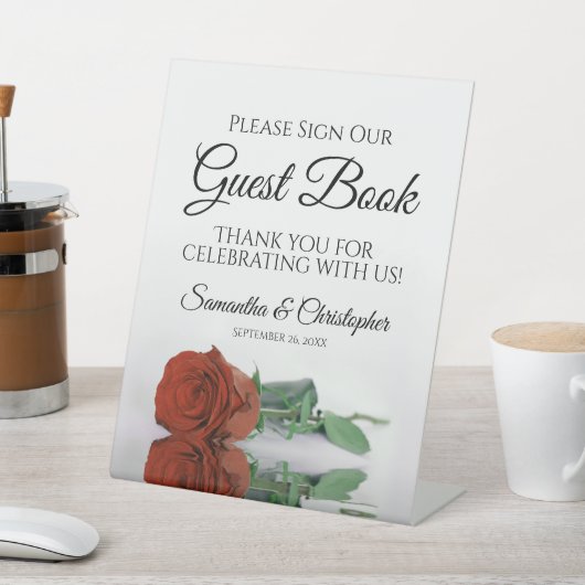 Rust Orange Rose Bitte unterschreiben Sie unser Gä Sockelschild (In SItu)