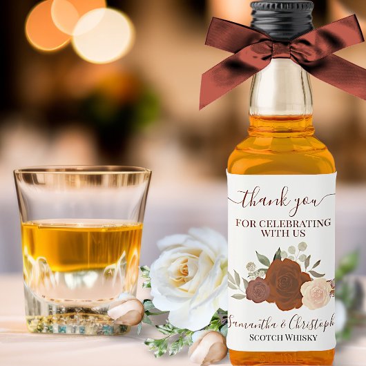 Rust Orange Rose Elegant Wedding Danke Mini Alkoholflaschenetikett