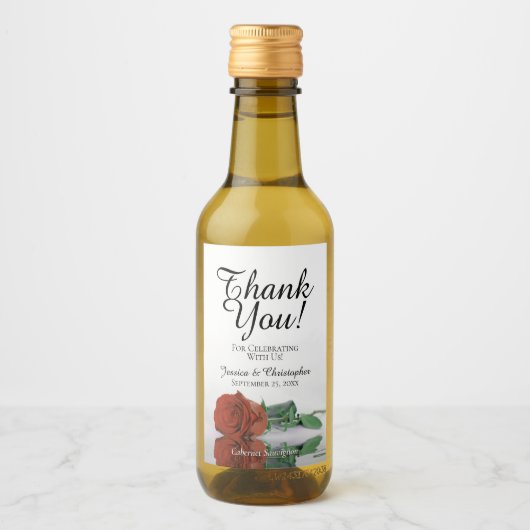 Rust Orange Rose Elegant Wedding Danke Mini Weinetikett (Vorderseite)