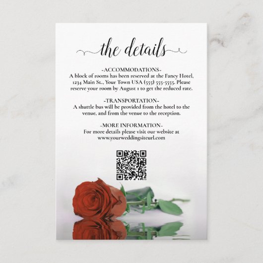 Rust Orange Rose Elegante Wedding Details QR Code Begleitkarte (Vorderseite)