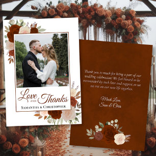Rust Orange Rose Liebe Dank Hochzeitsszenario Foto Dankeskarte