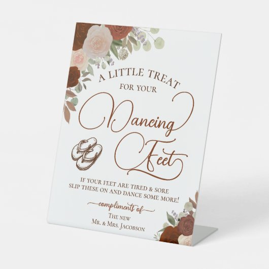 Rust Orange Rose Tanzfüße Drehen Flop Hochzeit Sockelschild (Vorderseite)