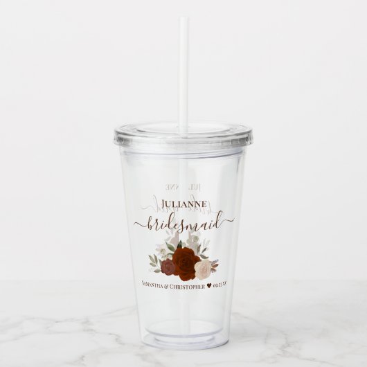 Rust Orange Roses Elegant Bridesmaid Wedding Acryltrinkbecher (Vorderseite)