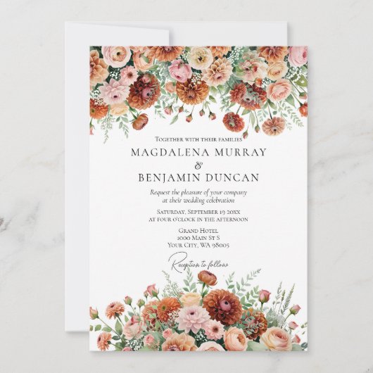 Rust Orange Sage Green Creme Blume Hochzeit im Her Einladung (Vorderseite)