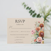 Rust Orange Sage Green Floral Wedding Meal Choice RSVP Karte (Stehend Vorderseite)