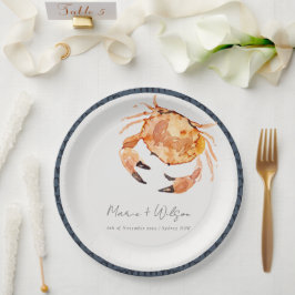 Rust Orange Sand Coastal Crab Nautical Wedding Pappteller