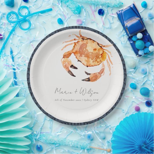 Rust Orange Sand Coastal Crab Nautical Wedding Pappteller (Party)