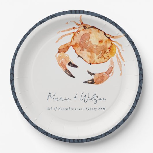 Rust Orange Sand Coastal Crab Nautical Wedding Pappteller (Vorderseite)