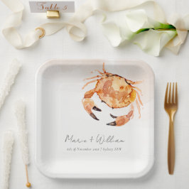 Rust Orange Sand Coastal Crab Nautical Wedding Pappteller