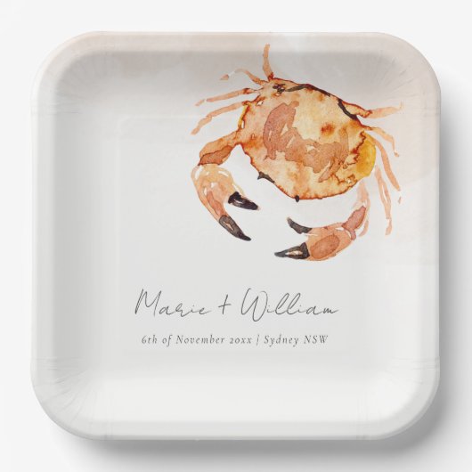 Rust Orange Sand Coastal Crab Nautical Wedding Pappteller (Vorderseite)