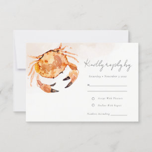 Rust Orange Sand Coastal Crab Nautical Wedding R RSVP Karte