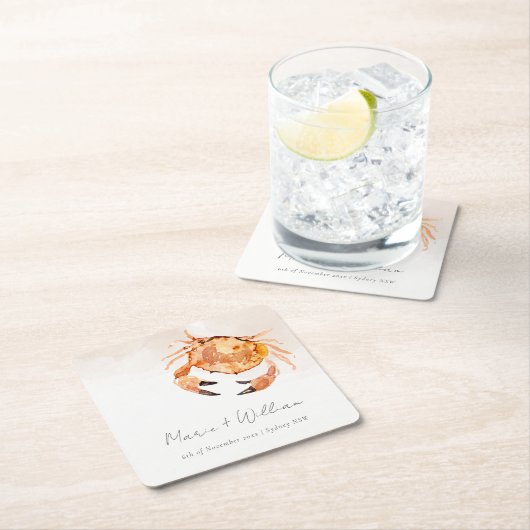 Rust Orange Sand Coastal Crab Nautical Wedding Rechteckiger Pappuntersetzer (Vor Ort)