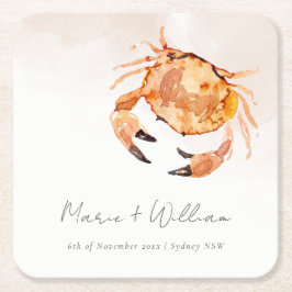 Rust Orange Sand Coastal Crab Nautical Wedding Rechteckiger Pappuntersetzer