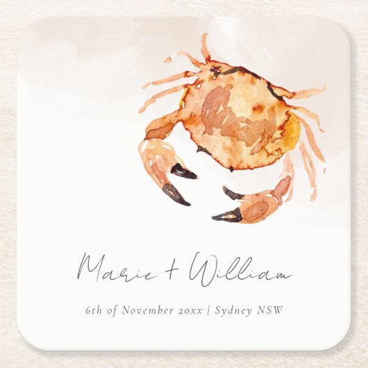 Rust Orange Sand Coastal Crab Nautical Wedding Rechteckiger Pappuntersetzer (Vorderseite)