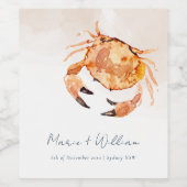Rust Orange Sand Coastal Crab Nautical Wedding Weinetikett (Einzelnes Label)