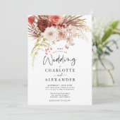 Rust Orange Terracotta Floral Palmetto Wedding Einladung (Stehend Vorderseite)